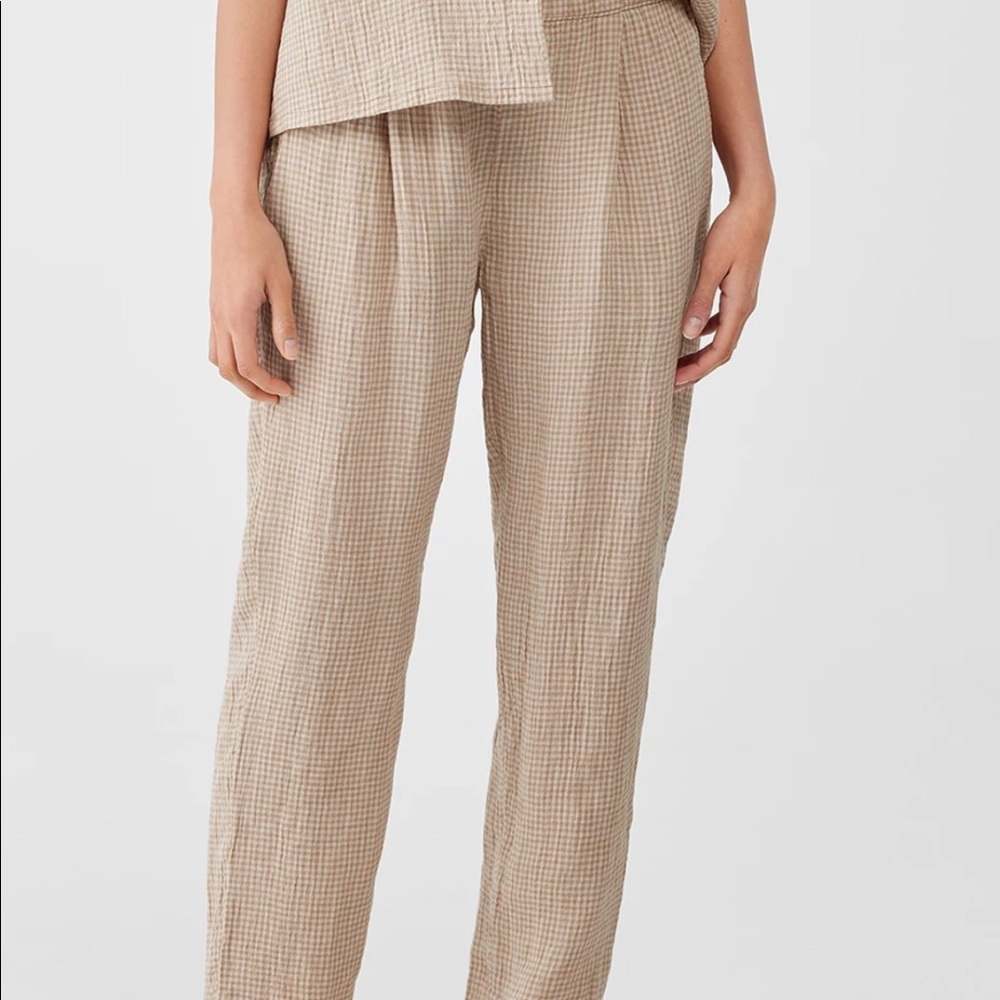 Eileen Fisher 2022 Gingham Organic Linen Tapered Pant Size L